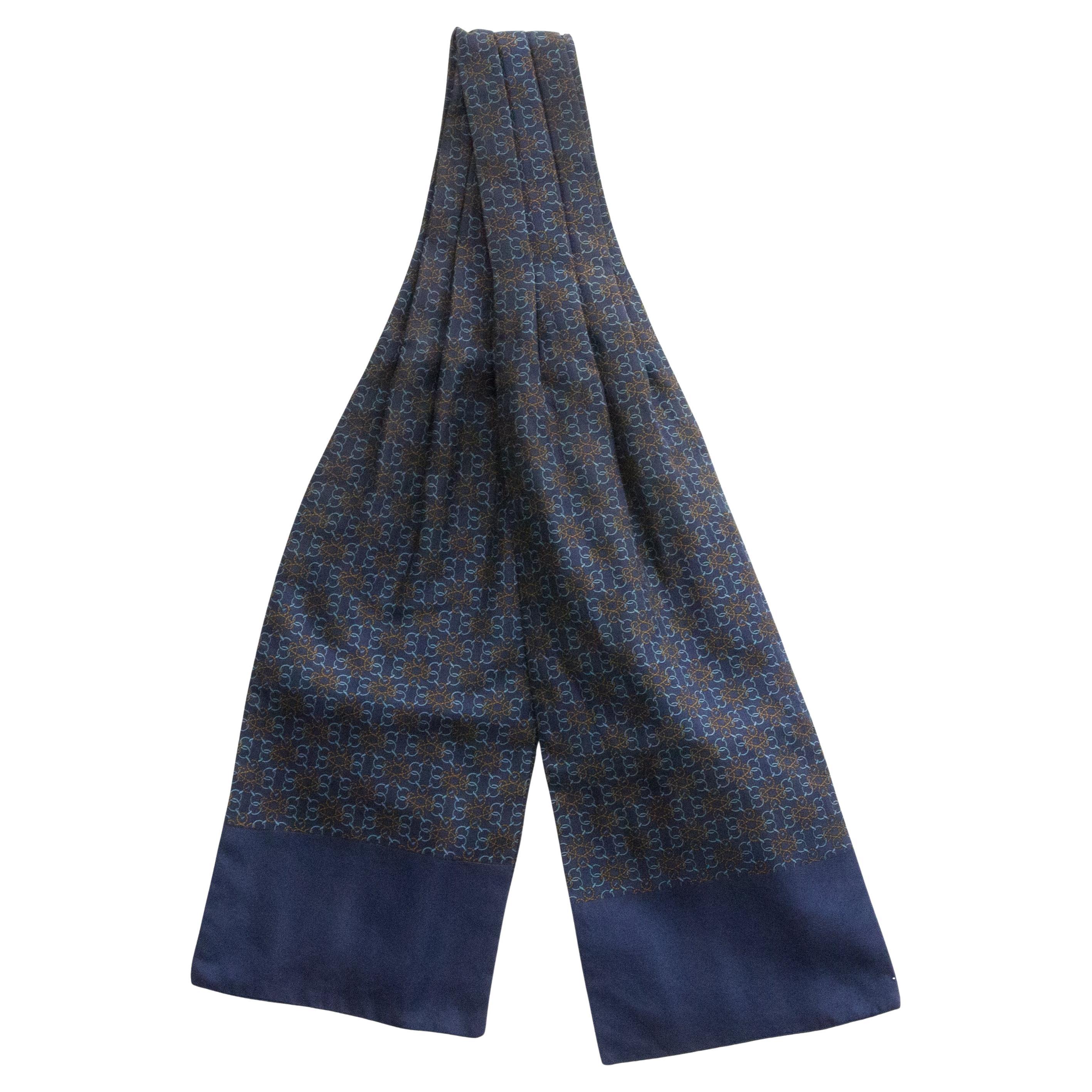 Hermes Navy Silk Ascot Scarf en venta