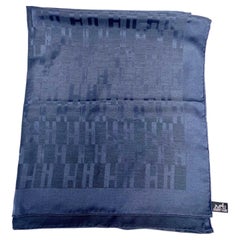 Hermes Navy Silk 'H' Shawl