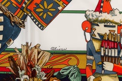 Hermès Navy Silk Kachinas Scarf by Kermit Oliver