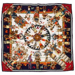 Hermès Navy Silk Kachinas Scarf by Kermit Oliver Hermès Navy Silk Kachinas Scarf by Kermit Oliver