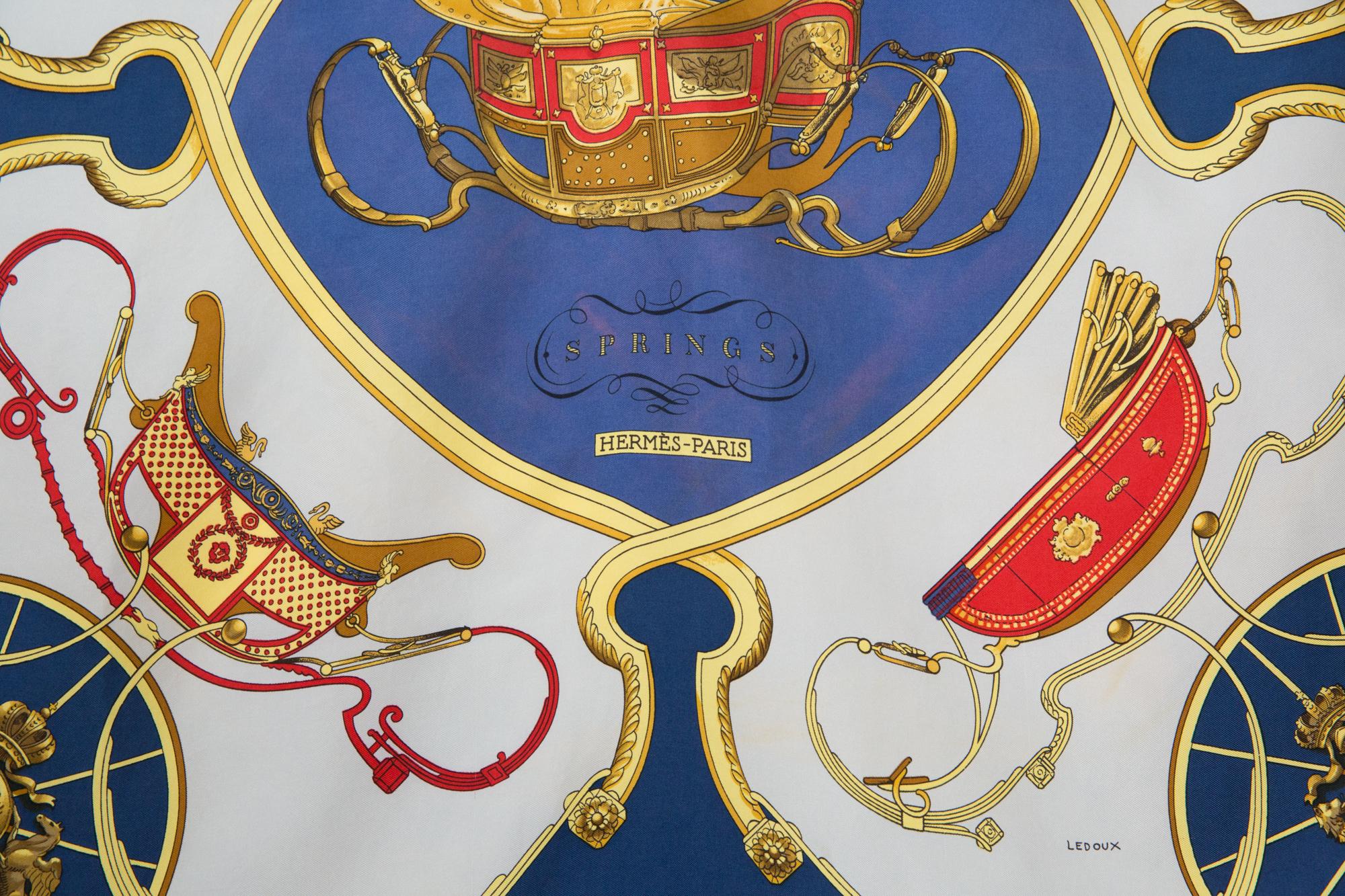 Purple Hermes Navy Springs by P Ledoux Silk Scarf For Sale