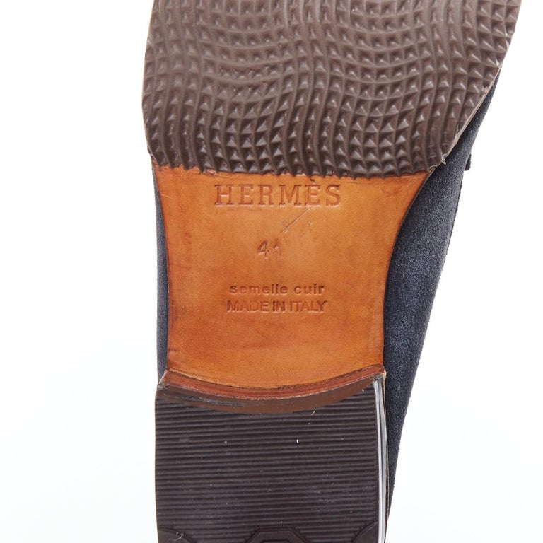 Hermès navy suede leather brown lifted midsole brogues EU41 at 1stDibs