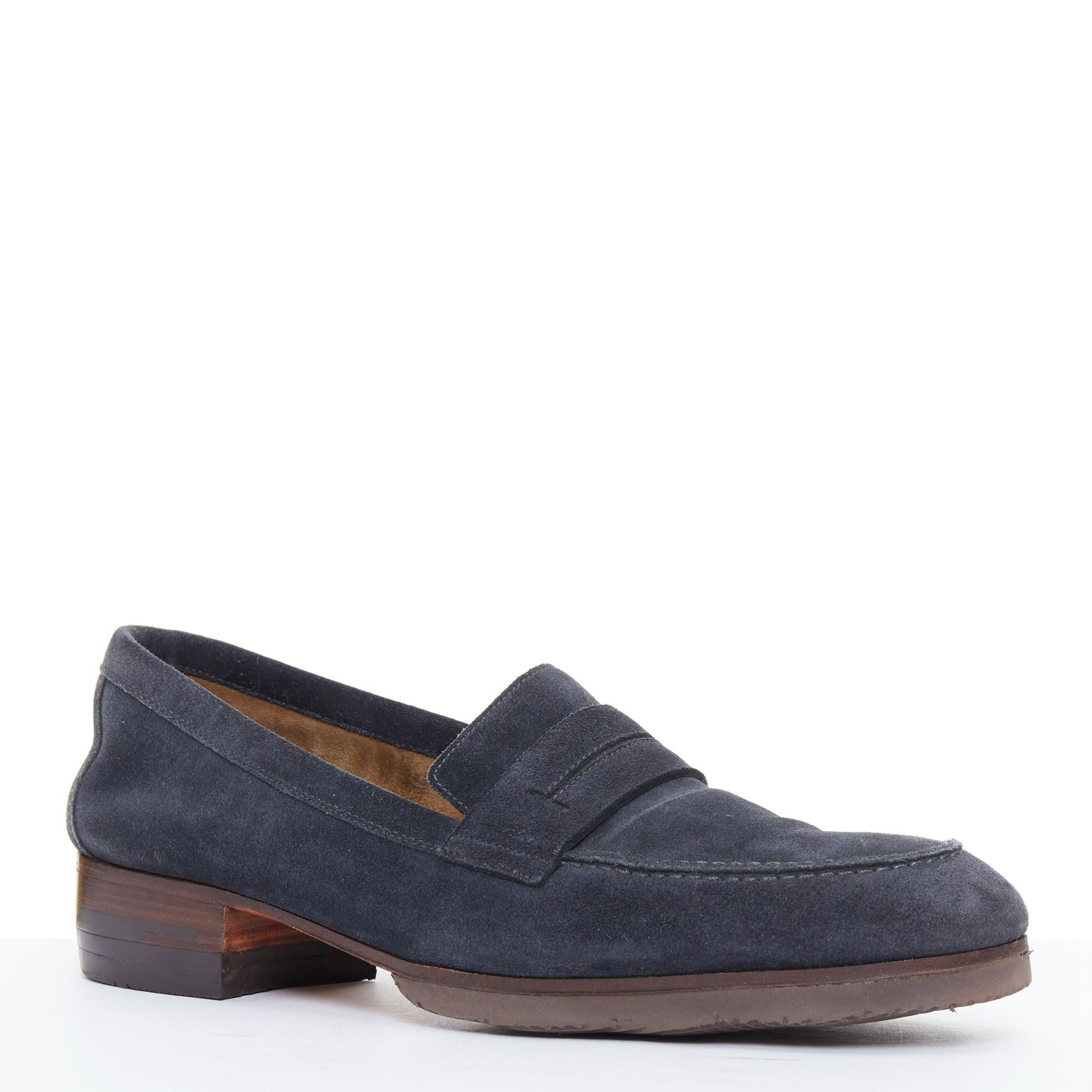 Hermès navy suede leather brown lifted midsole brogues EU41
Reference: MLCO/A00030
Brand: Hermès
Material: Leather
Color: Navy, Brown
Pattern: Solid
Closure: Slip On
Lining: Brown Leather
Made in: Italy

CONDITION:
Condition: Fair, this item was