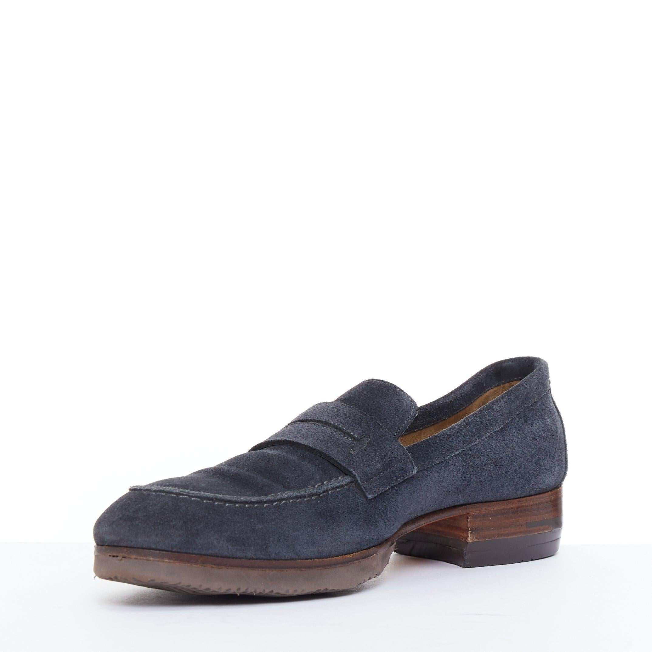 Hermès navy suede leather brown lifted midsole brogues EU41 In Fair Condition For Sale In Hong Kong, NT