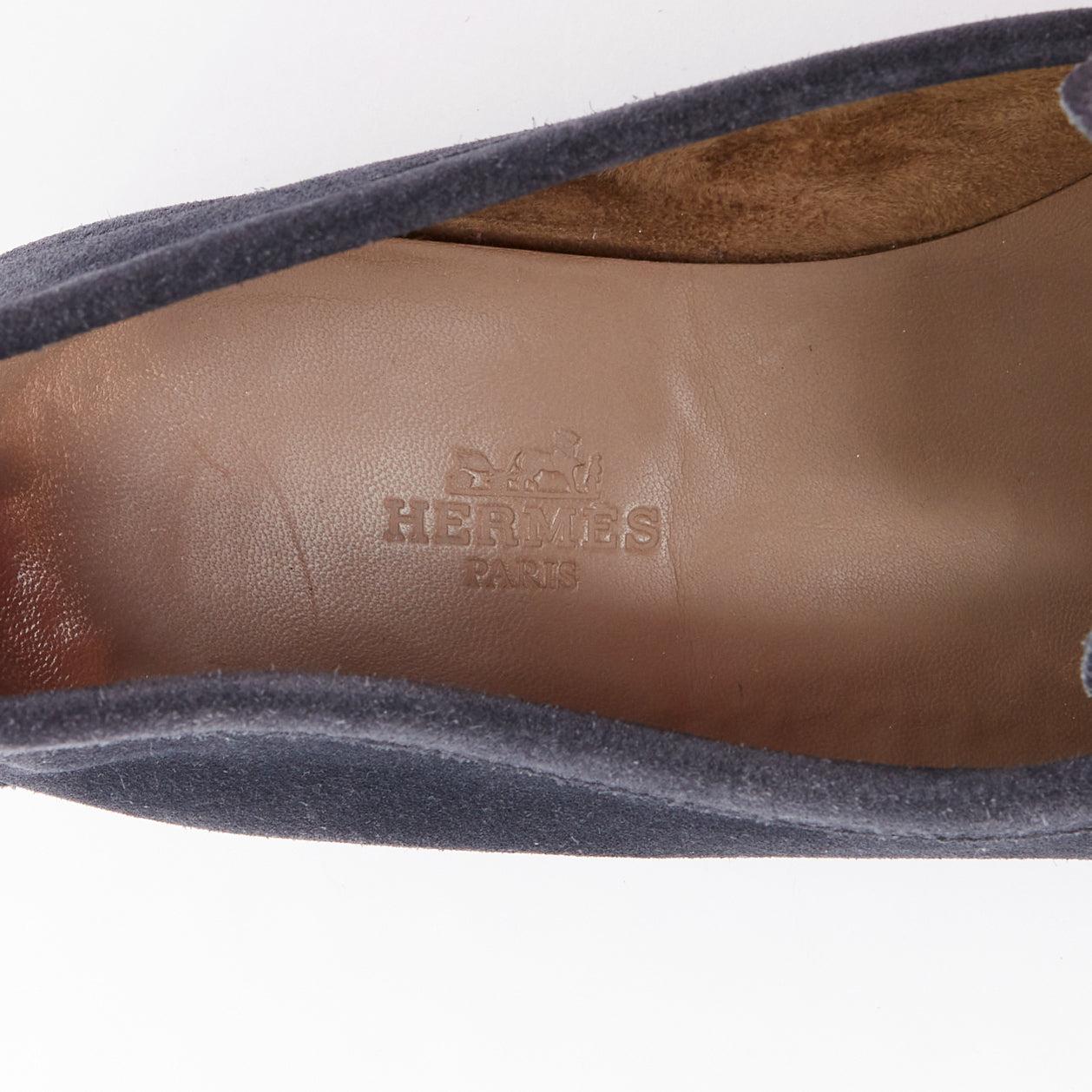 Hermès navy suede leather brown lifted midsole brogues EU41 For Sale 4