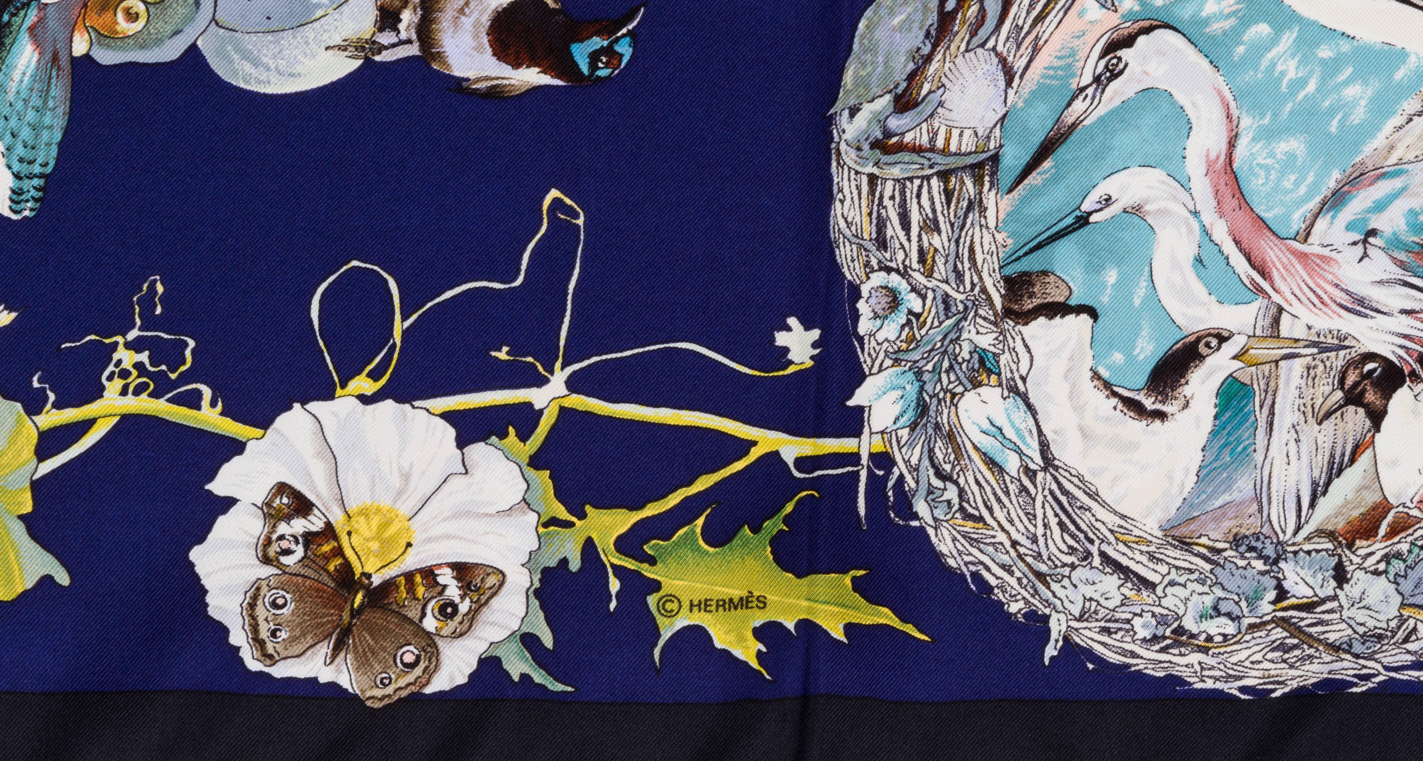 Black Hermès Navy Texas Wildlife Scarf, Kermit Oliver