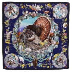 Hermès Navy Texas Wildlife Scarf, Kermit Oliver with Box Hermès Navy Texas Wildlife Scarf, Kermit Oliver with Box