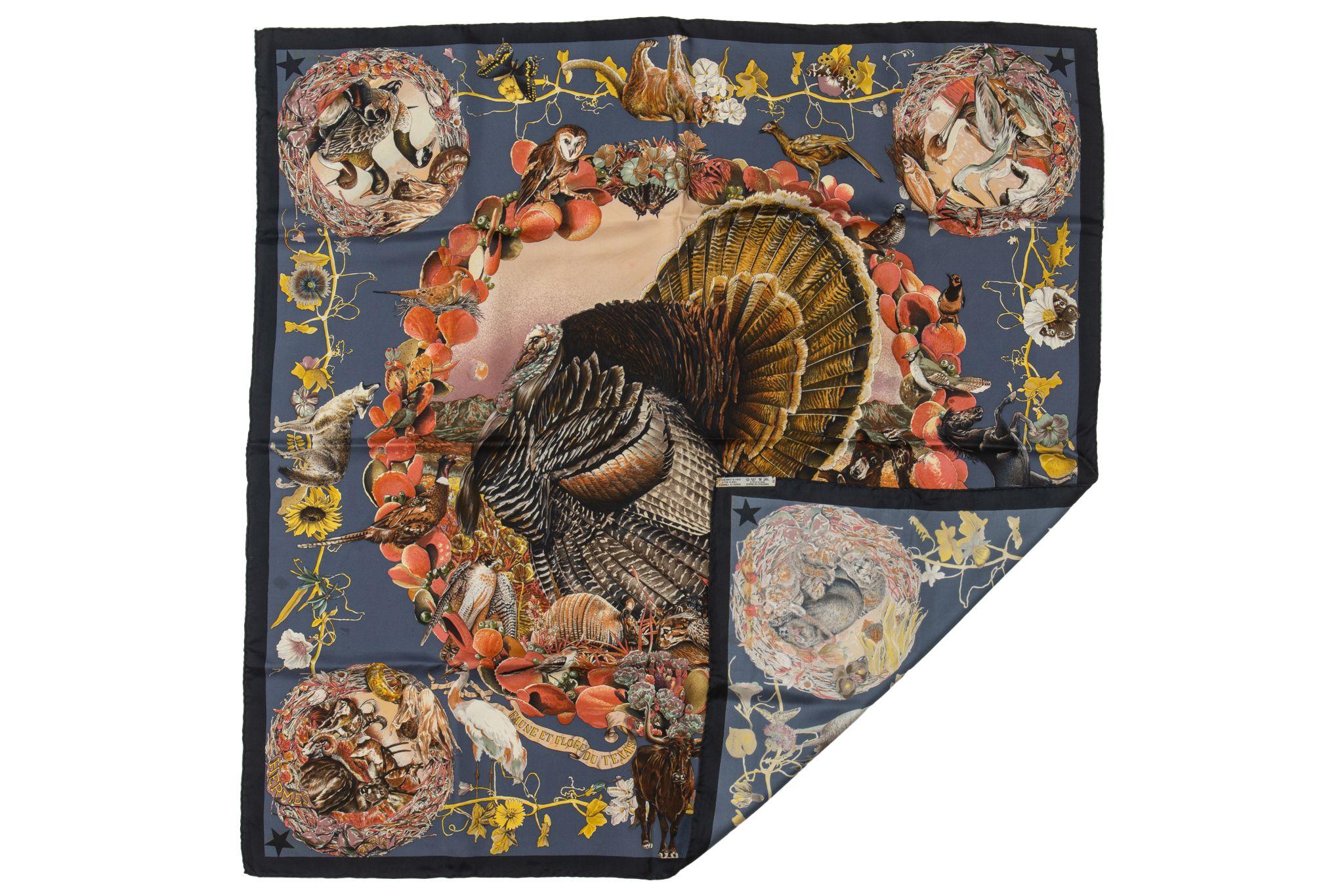Brown Hermès Navy Texas Wildlife Scarf Oliver