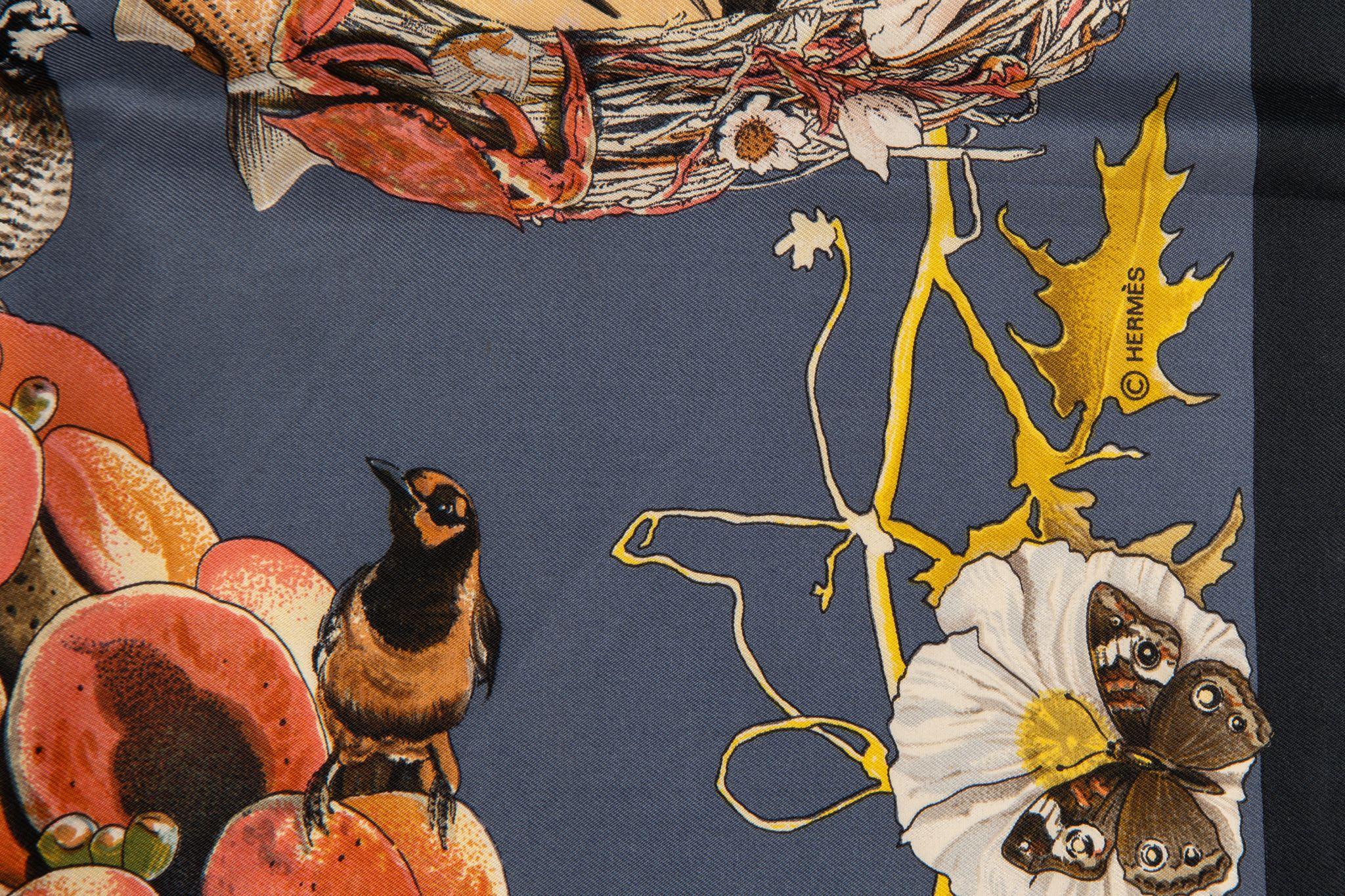 Hermès Navy Texas Wildlife Scarf Oliver In Excellent Condition In West Hollywood, CA