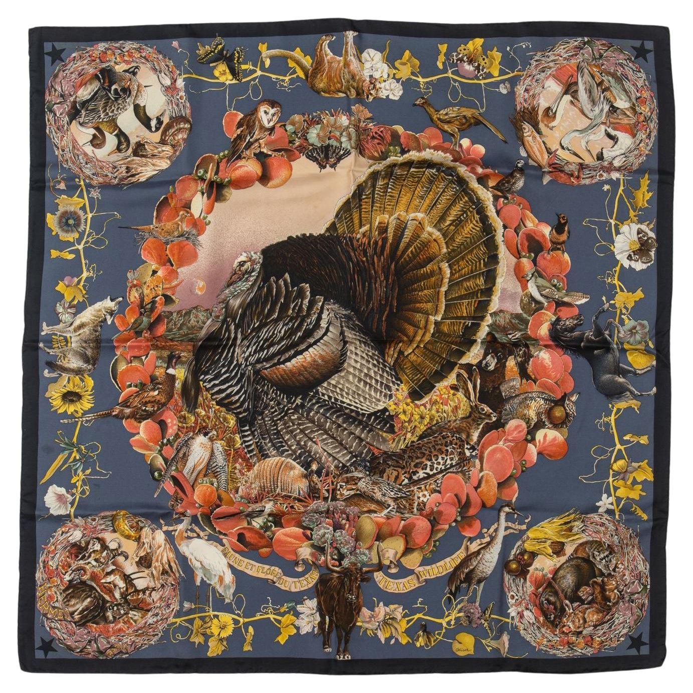 Hermès Navy Texas Wildlife Scarf Oliver