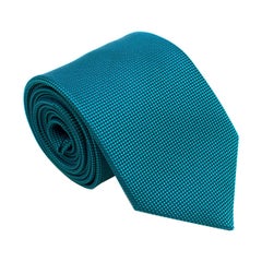 Hermes Navy & Turquoise Jacquard Silk Tie