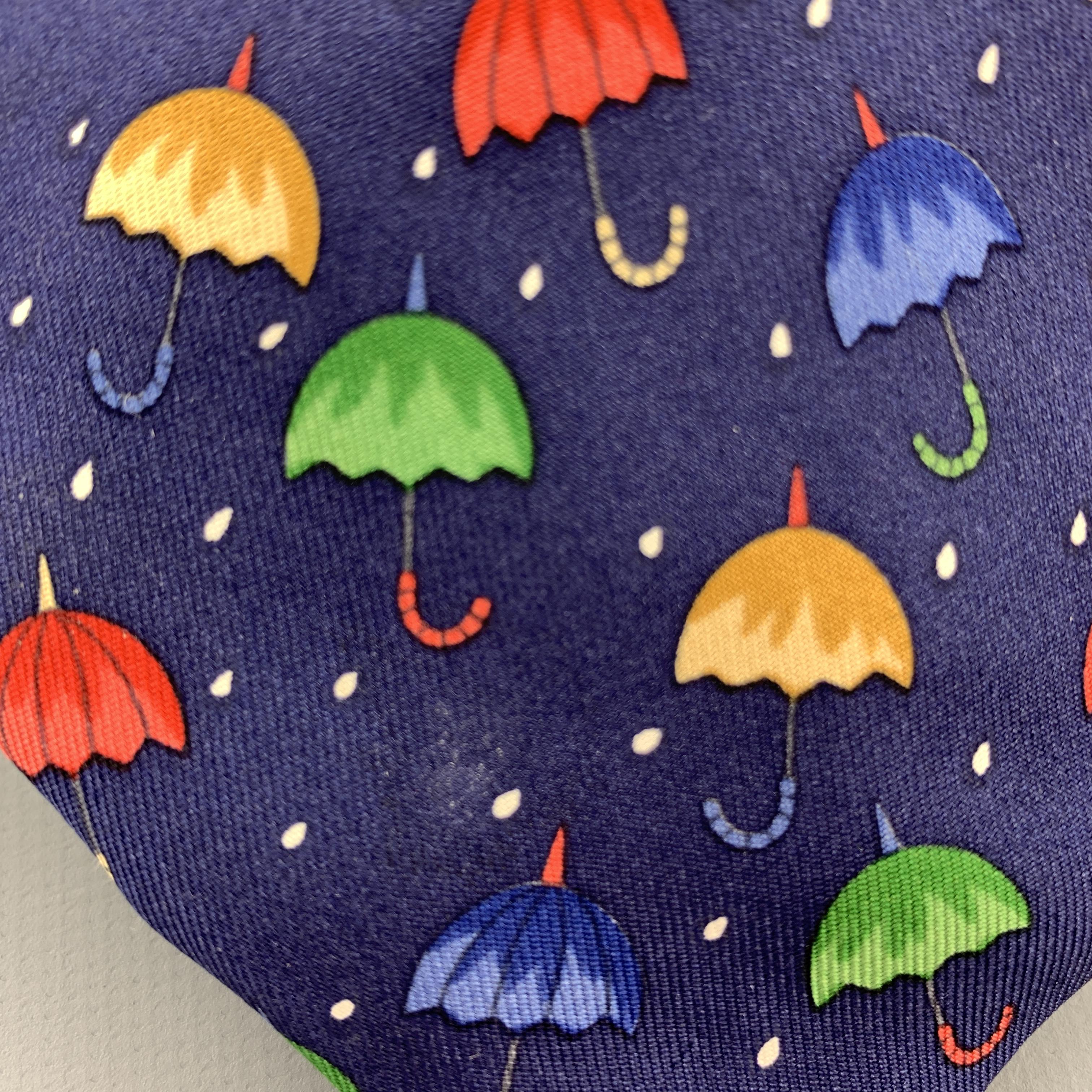Men's HERMES Navy Umbrella Print Silk Tie