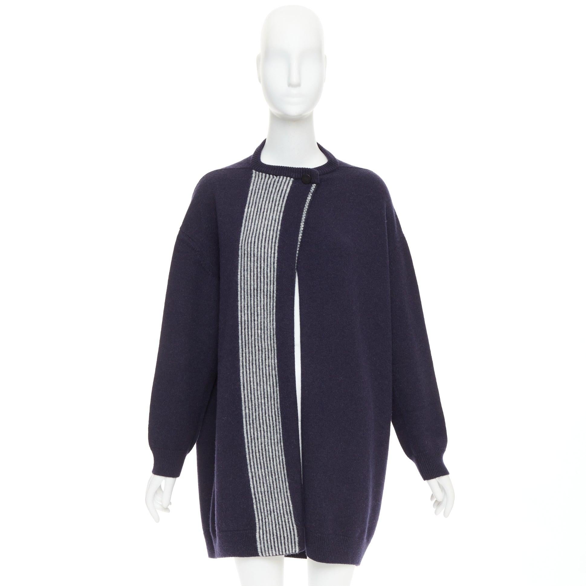 HERMES marineblaue Schurwolle weiß gestreift übergroße Strickjacke Pullover FR34 XS im Angebot 5