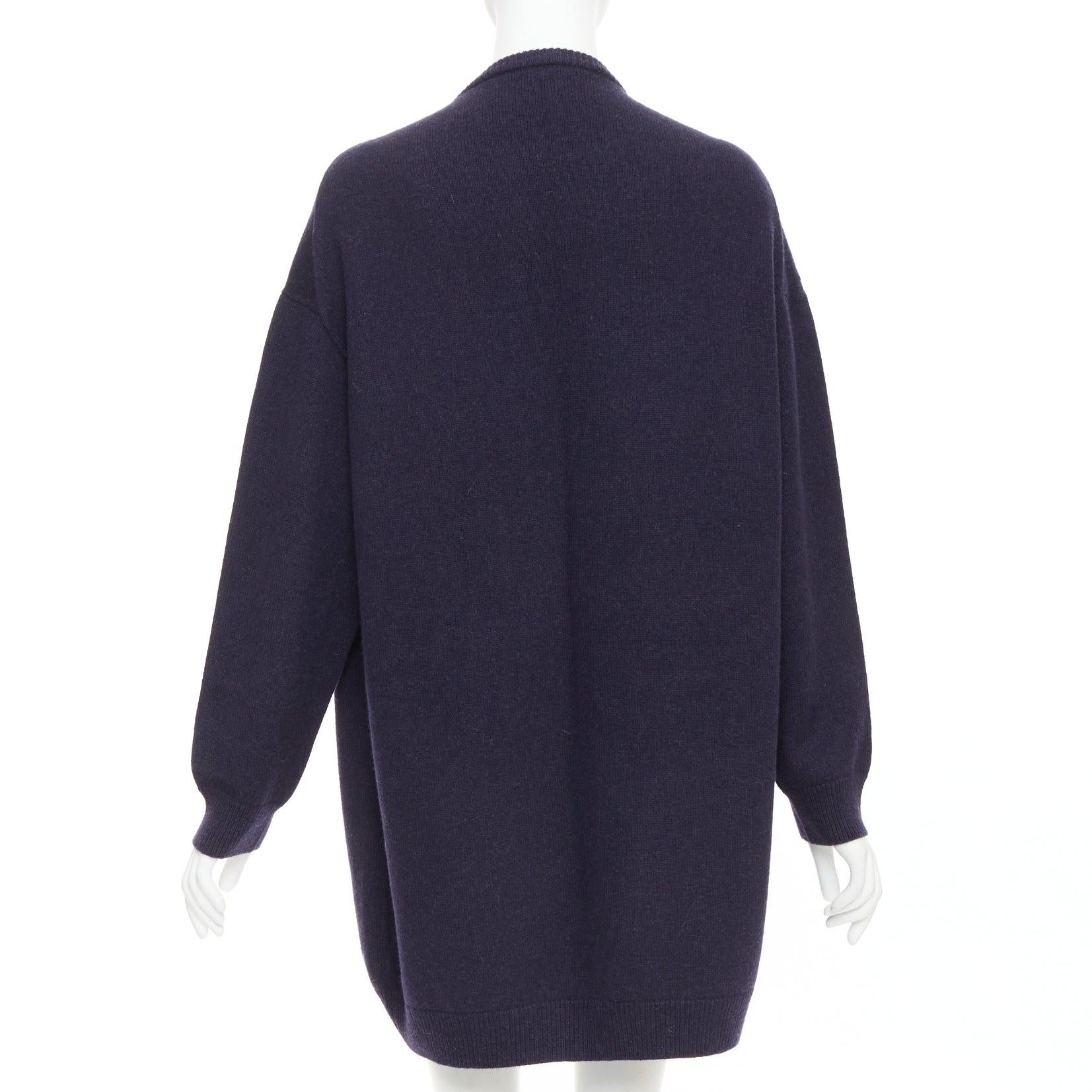 HERMES marineblaue Schurwolle weiß gestreift übergroße Strickjacke Pullover FR34 XS Damen im Angebot