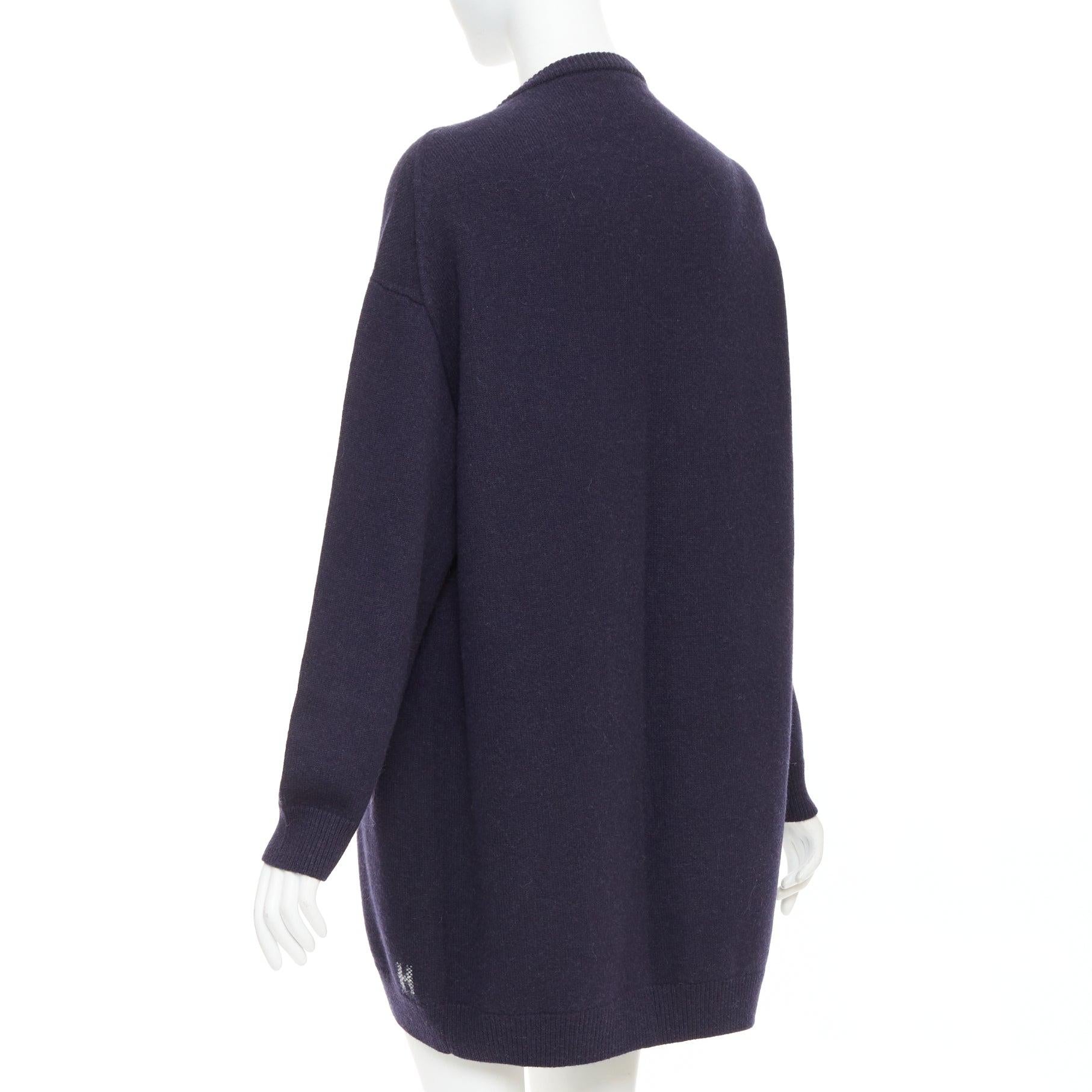 HERMES marineblaue Schurwolle weiß gestreift übergroße Strickjacke Pullover FR34 XS im Angebot 1