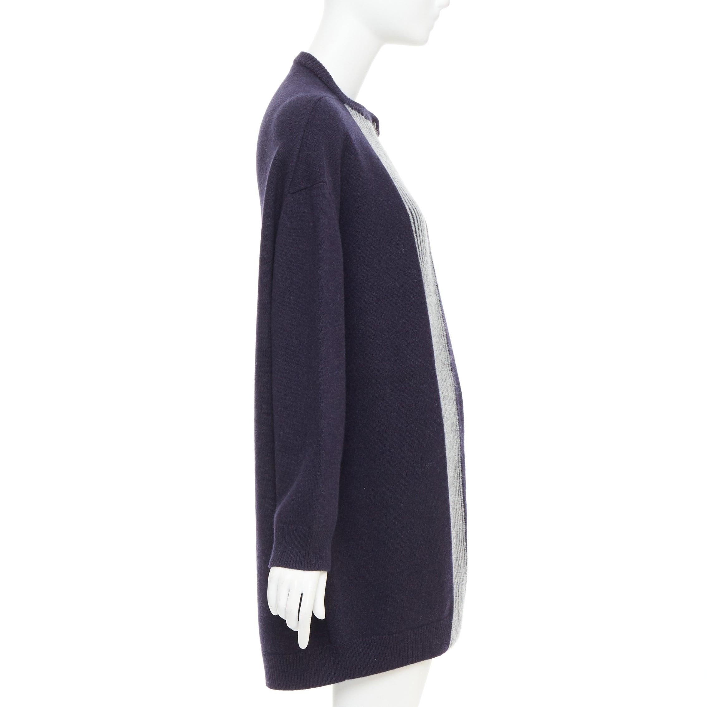 HERMES marineblaue Schurwolle weiß gestreift übergroße Strickjacke Pullover FR34 XS im Angebot 2