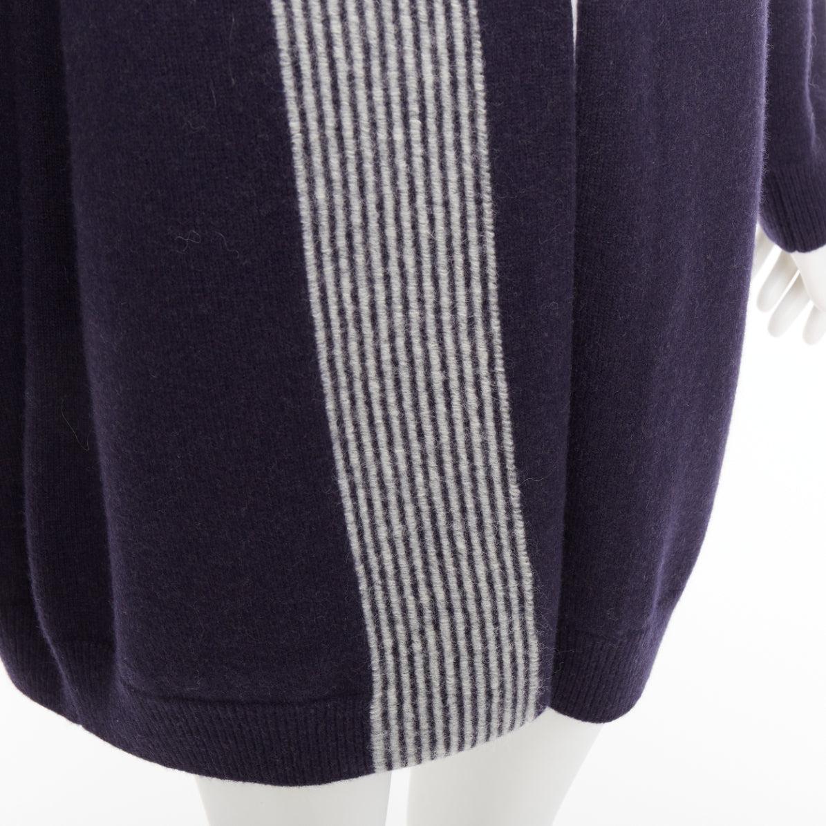 HERMES marineblaue Schurwolle weiß gestreift übergroße Strickjacke Pullover FR34 XS im Angebot 3