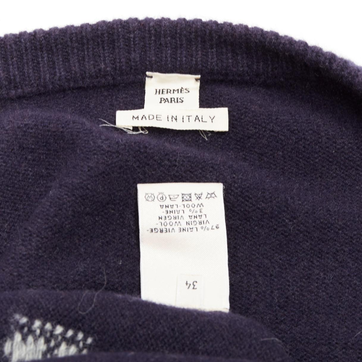 HERMES marineblaue Schurwolle weiß gestreift übergroße Strickjacke Pullover FR34 XS im Angebot 4