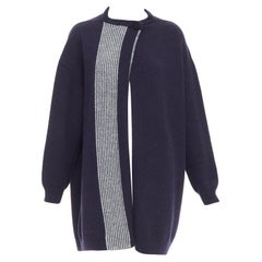 HERMES marineblaue Schurwolle weiß gestreift übergroße Strickjacke Pullover FR34 XS