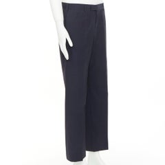 HERMES navy woven handstitched details back pocketed dress trousers IT50 XL