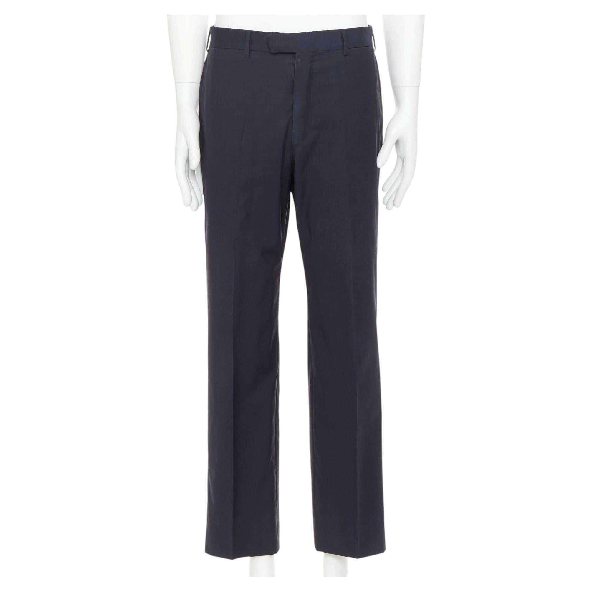 HERMES navy woven handstitched details back pocketed dress trousers IT50 XL For Sale