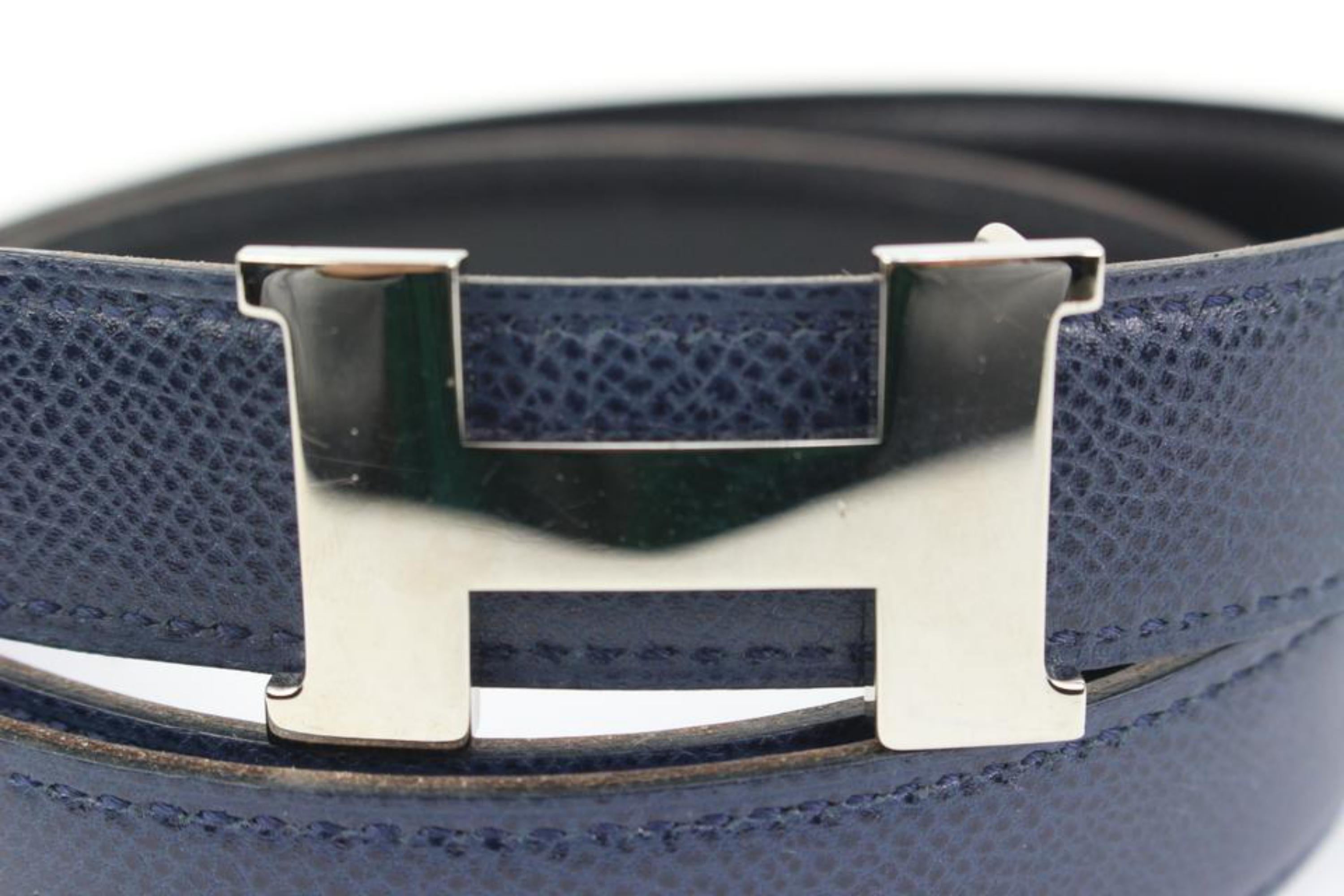 Hermès Navy x Black x Silver 24mm Reversible H Logo Belt Kit  1h425s For Sale 3