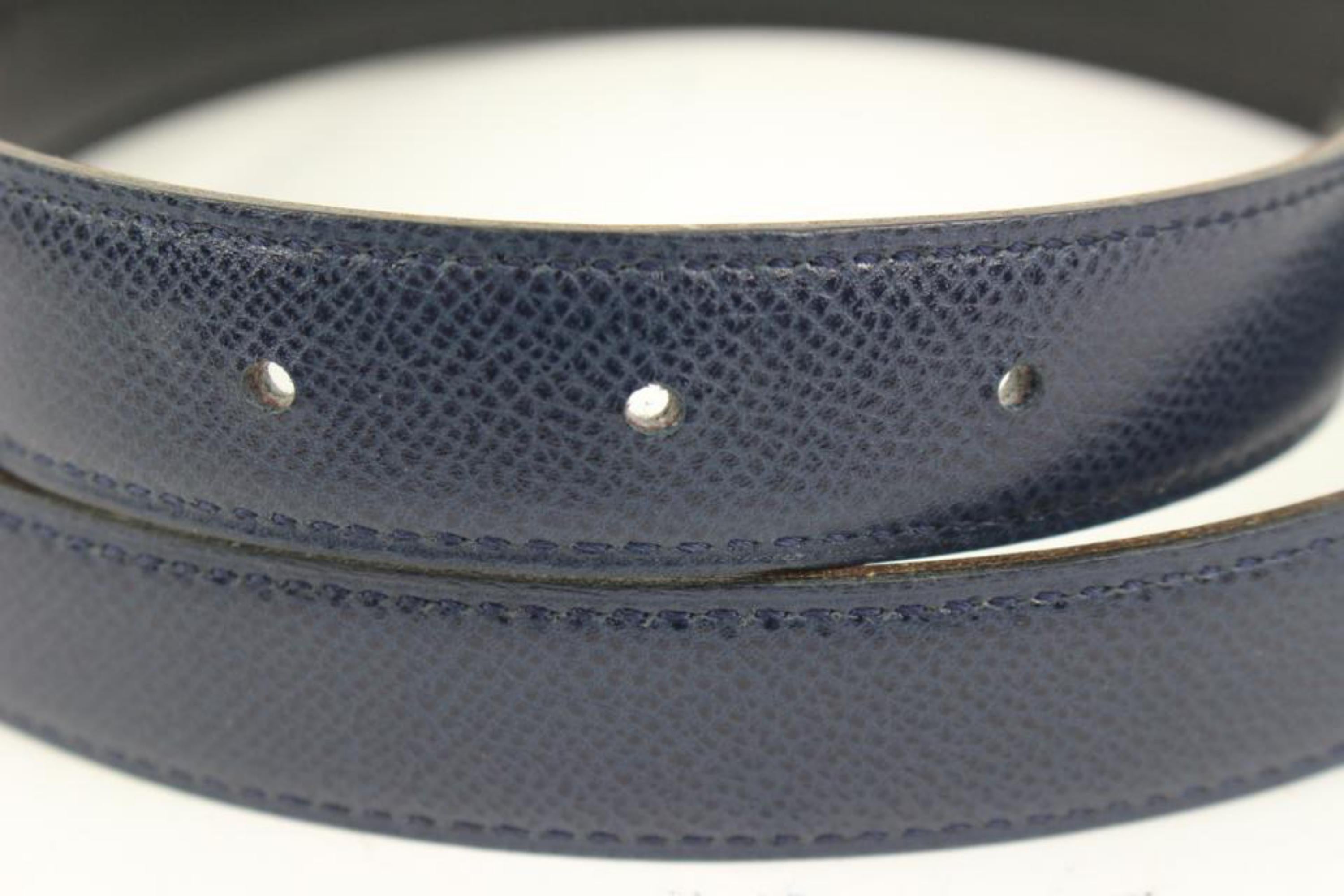 Kit ceinture Hermès Navy x Black x Silver 24mm réversible avec logo H  1h425s en vente 7