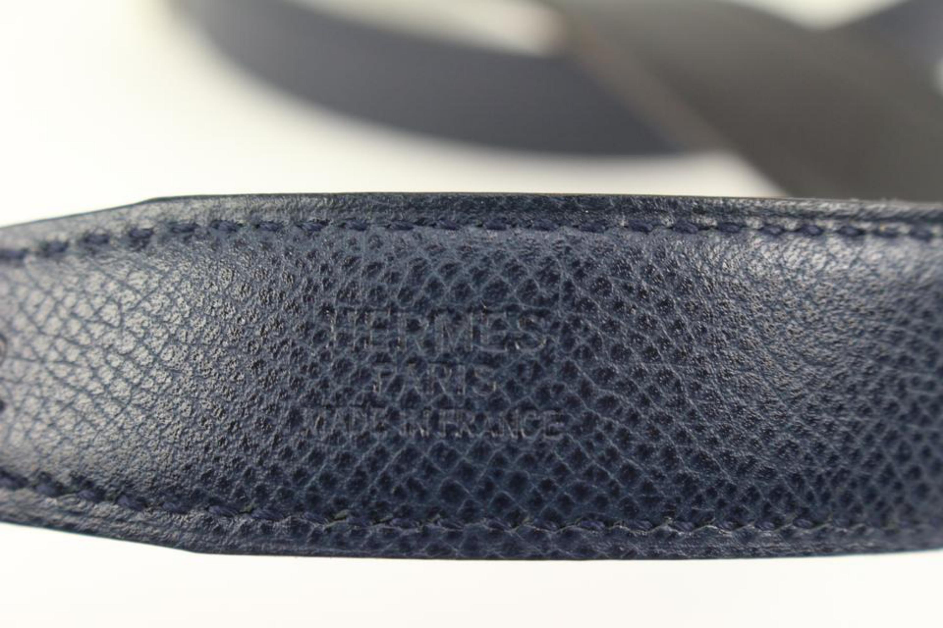 Kit ceinture Hermès Navy x Black x Silver 24mm réversible avec logo H  1h425s Excellent état - En vente à Dix hills, NY