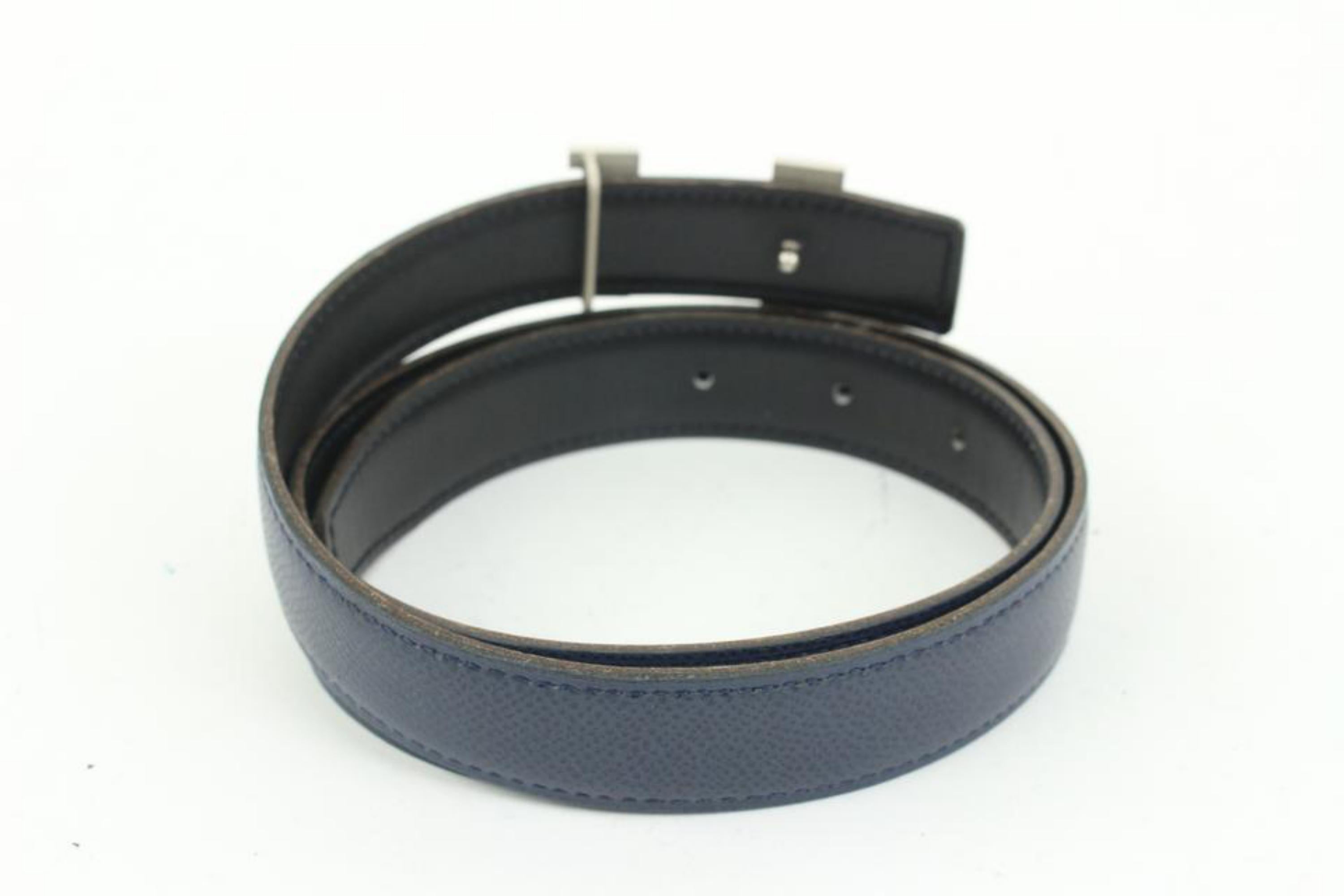 Gray Hermès Navy x Black x Silver 24mm Reversible H Logo Belt Kit  1h425s For Sale