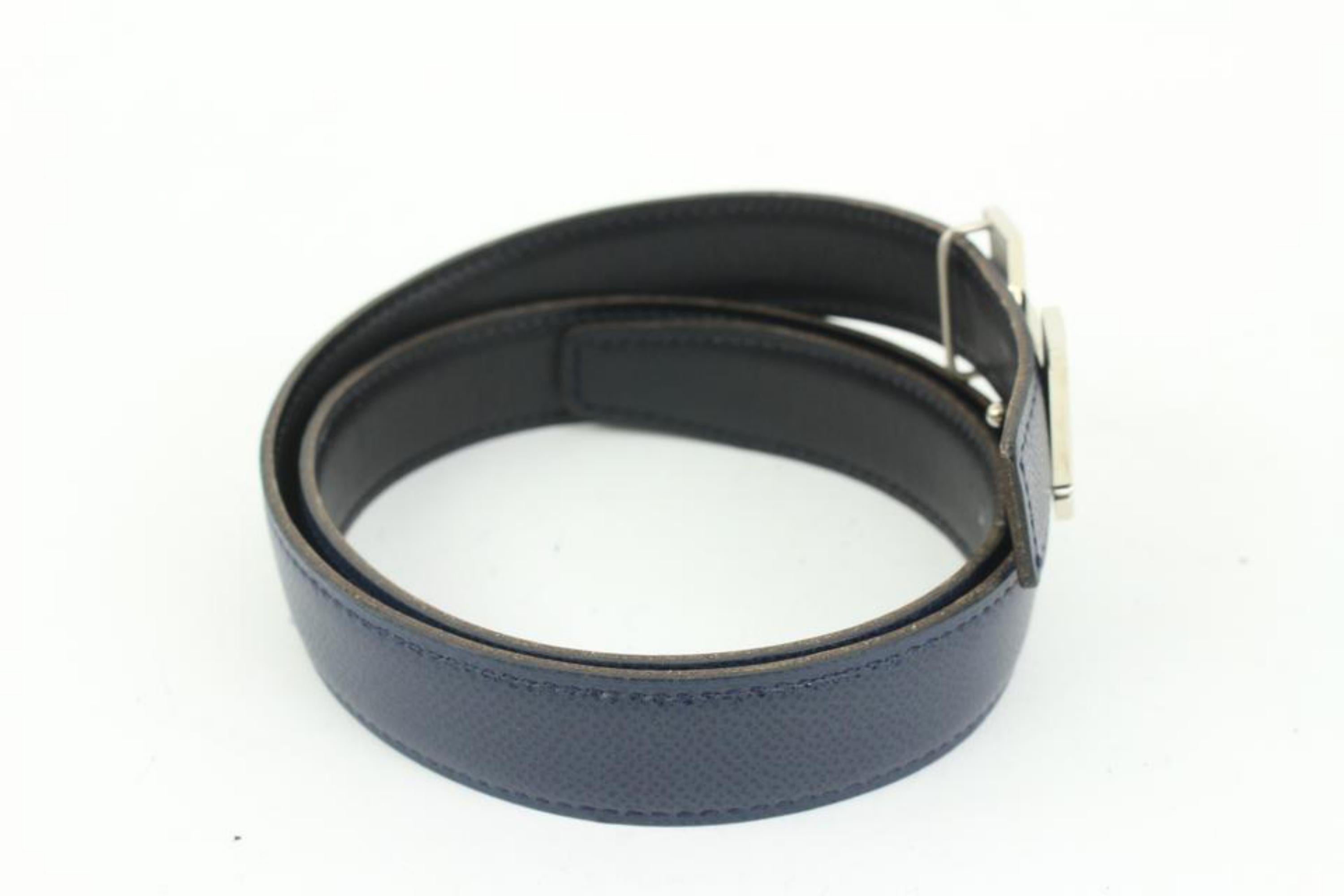 Kit ceinture Hermès Navy x Black x Silver 24mm réversible avec logo H  1h425s en vente 3