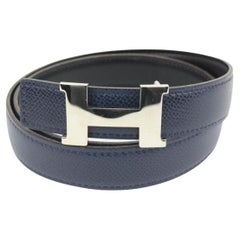 Kit ceinture Hermès Navy x Black x Silver 24mm réversible avec logo H  1h425s