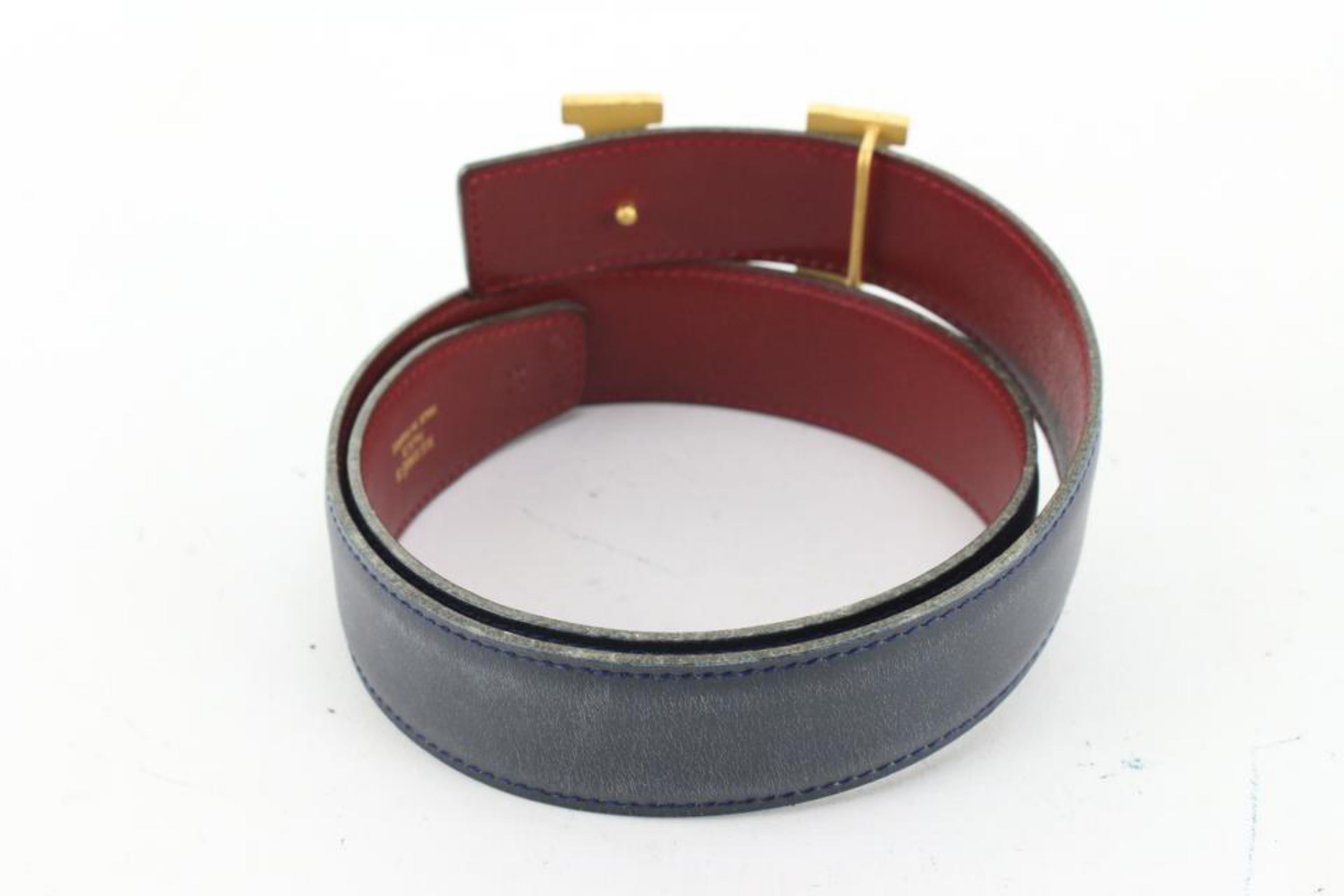 Kit ceinture logo H réversible 32mm Hermès marine x bourgogne x or 73h429s en vente 1