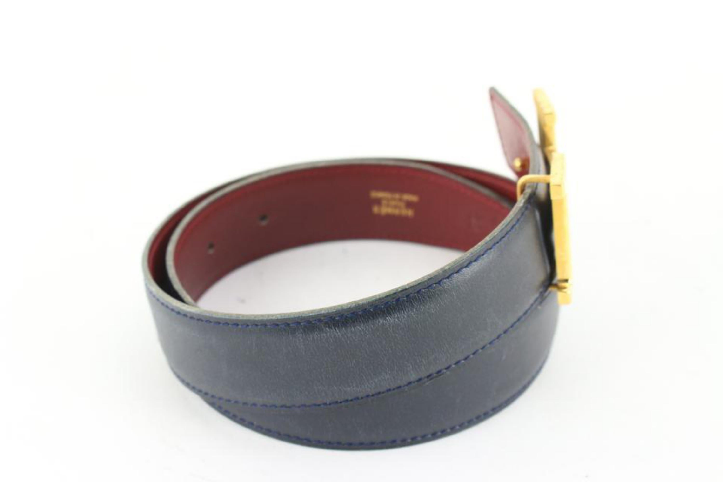 Kit ceinture logo H réversible 32mm Hermès marine x bourgogne x or 73h429s en vente 3
