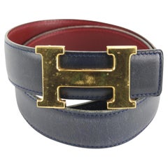 Kit ceinture logo H réversible 32mm Hermès marine x bourgogne x or 73h429s