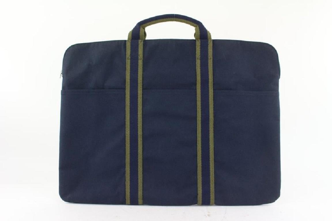 Hermès Navy x Green Stripe Herline Briefcase Attache 23her721 For Sale 1