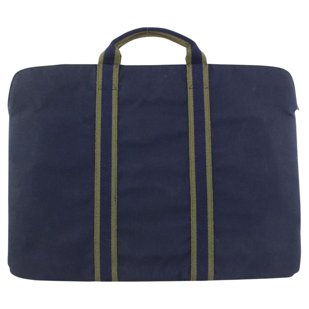 Hermès Navy x Green Stripe Herline Briefcase Attache 23her721 For Sale