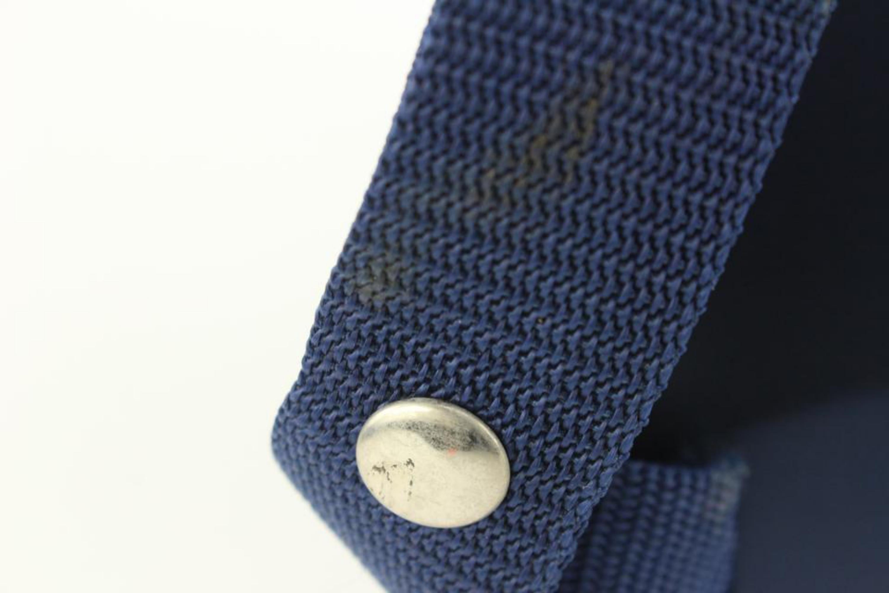 Hermès Navy x Green Voyage Terre Sherpa Satin Backpack 1224h23 In Good Condition In Dix hills, NY