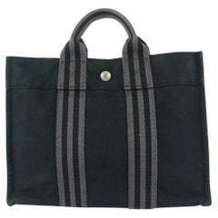 Vintage Hermès Navy x Grey Fourre Tout Shopper Tote Bag  927her46