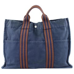 Hermès Navy X Red Fourre-tout Mm 217641 Blue Canvas Tote