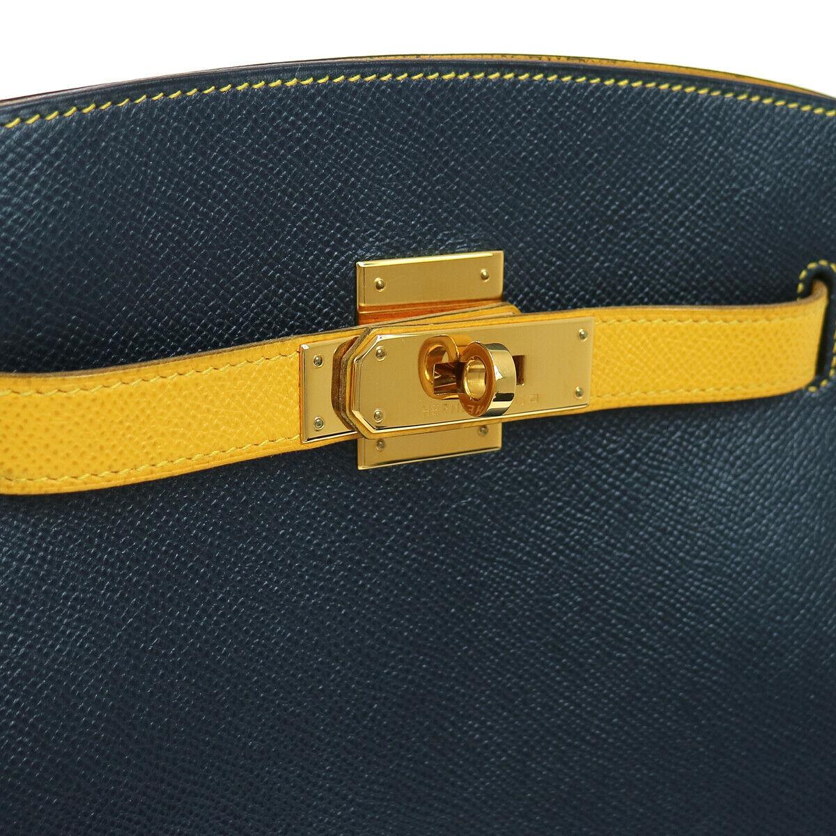 Hermes Navy Blue Yellow Leather Gold Kelly Sport Crossbody Shoulder Bag

Leather
Gold tone hardware
Turnlock closure
Leather lining
Date code present
Made in France
Adjustable shoulder strap drop 15-16