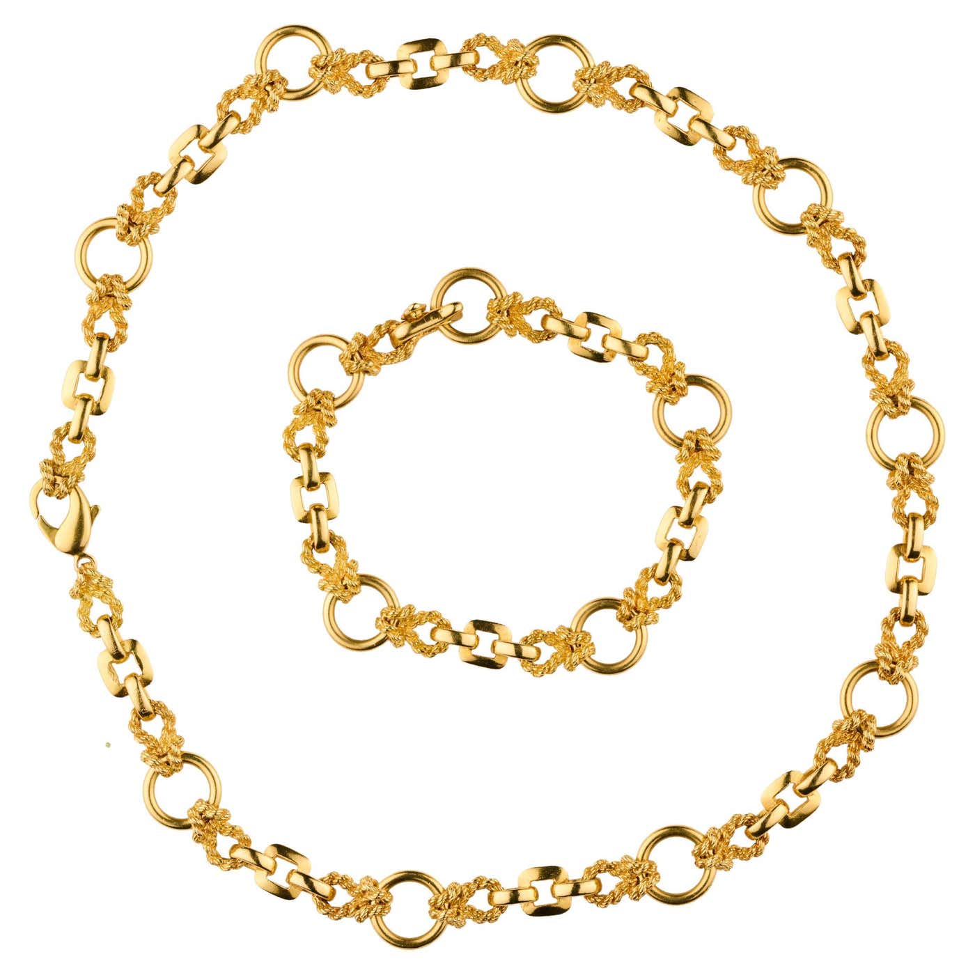 Gold Nautical Rope Hermès necklace and bracelet set -1970s yellow gold nautical rope knot ...