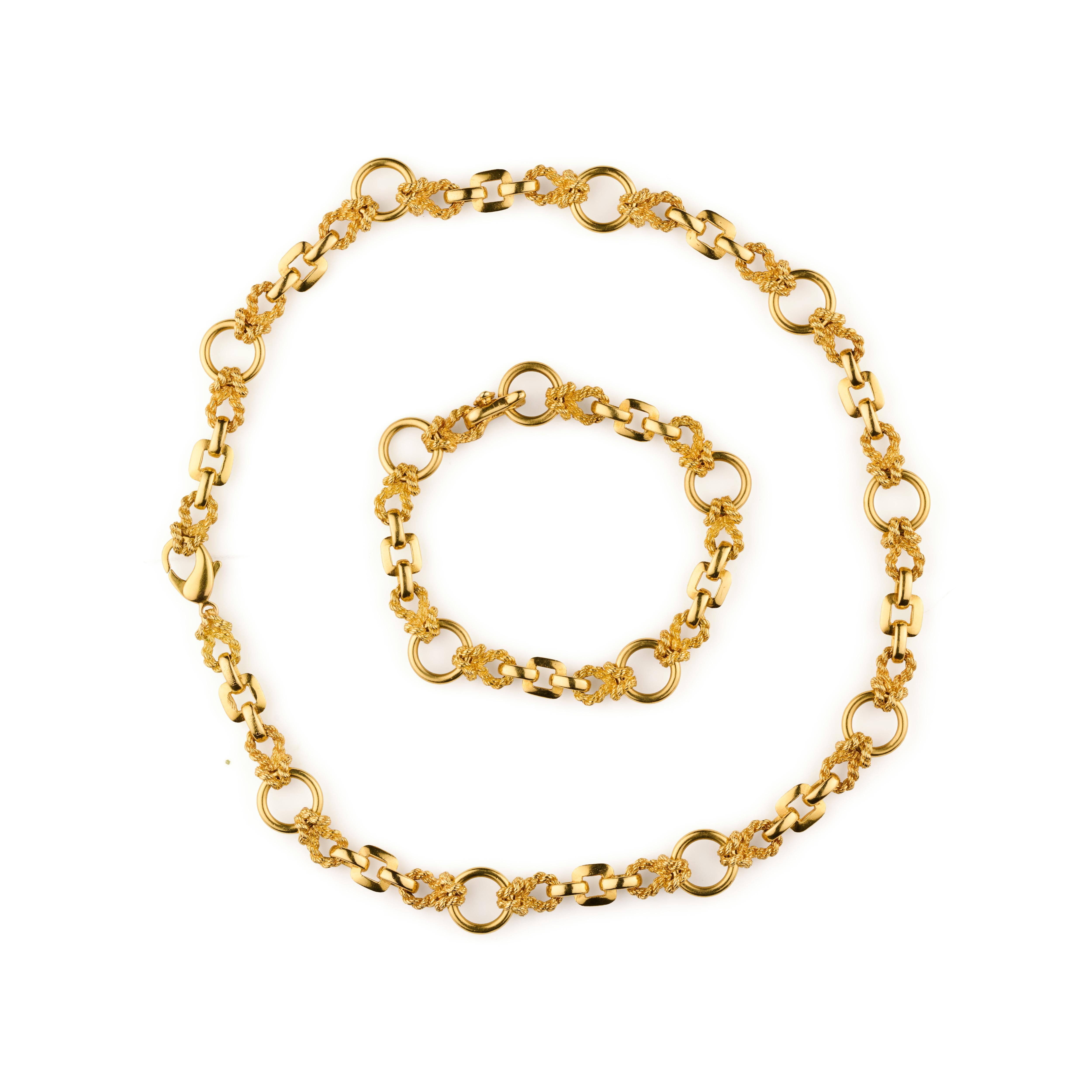 Parure de collier et bracelet Hermès -1970s or jaune corde nautique nœud link  en vente 9