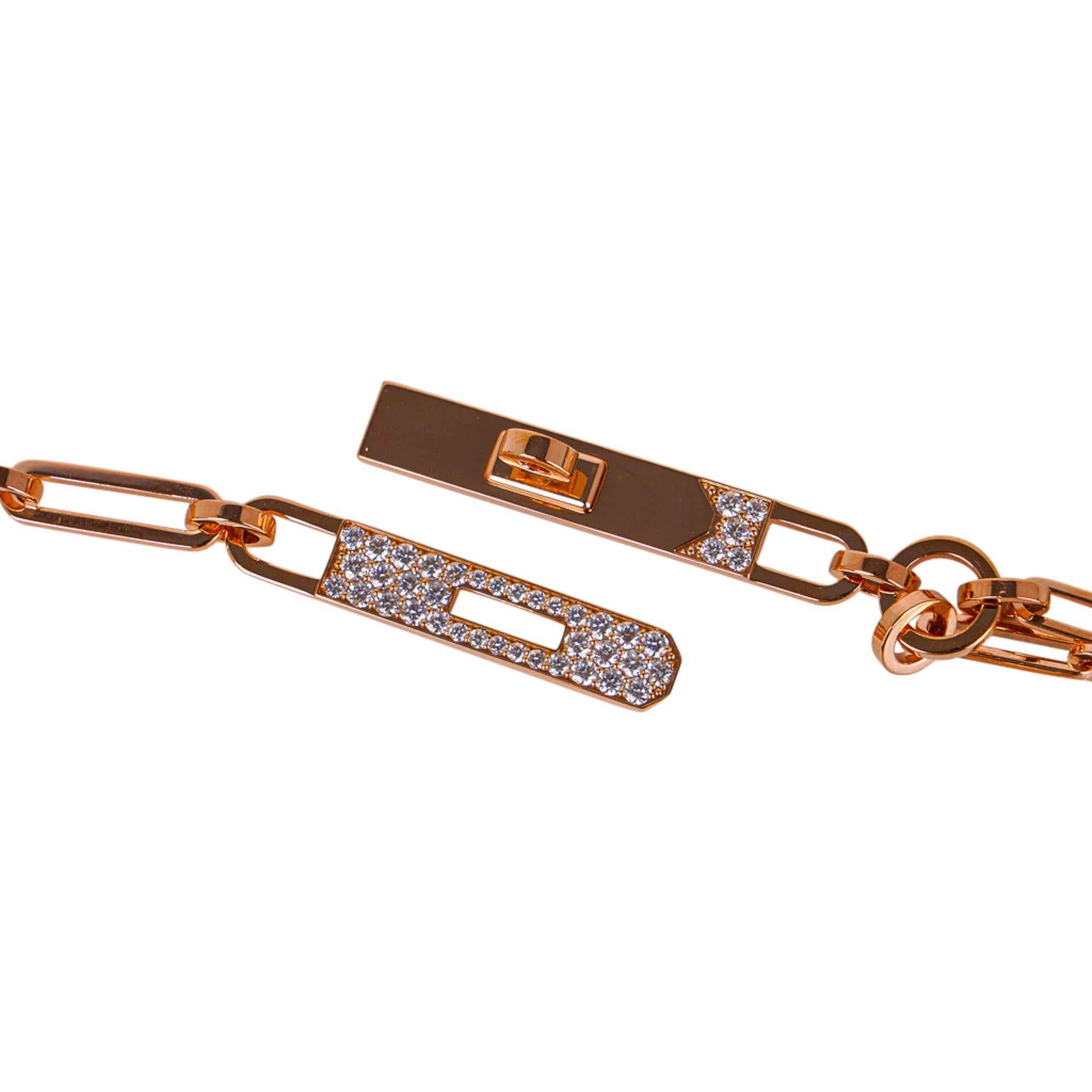 Hermes Kelly Chaine Lariat Diamant Rose Gold Halskette kleines Modell (Brillantschliff) im Angebot