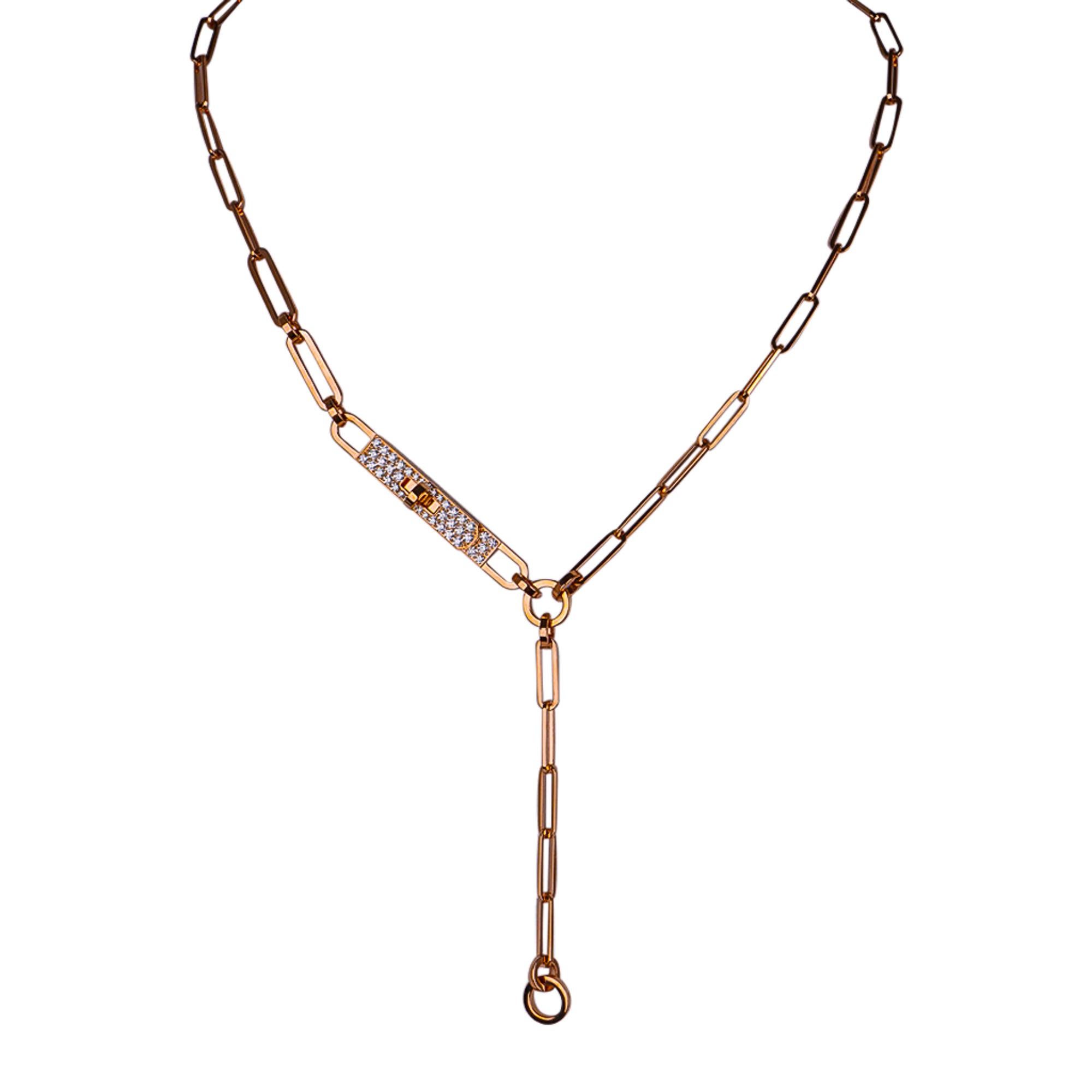 Hermes Kelly Chaine Lariat Diamant Rose Gold Halskette kleines Modell im Zustand „Neu“ im Angebot in Miami, FL