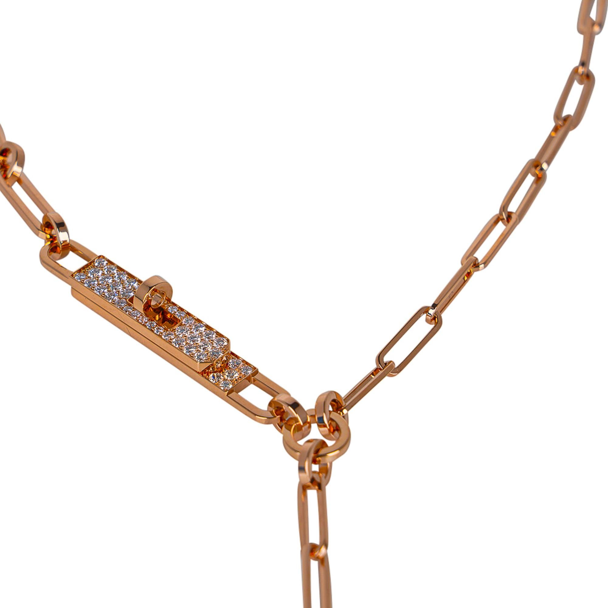 Hermes Kelly Chaine Lariat Diamant Rose Gold Halskette kleines Modell Damen im Angebot