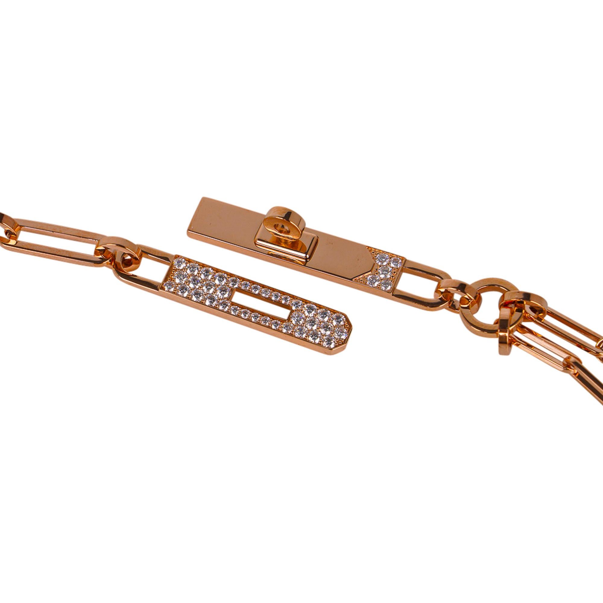Brilliant Cut Hermes Kelly Chaine Lariat Diamond Rose Gold Necklace Small Model For Sale
