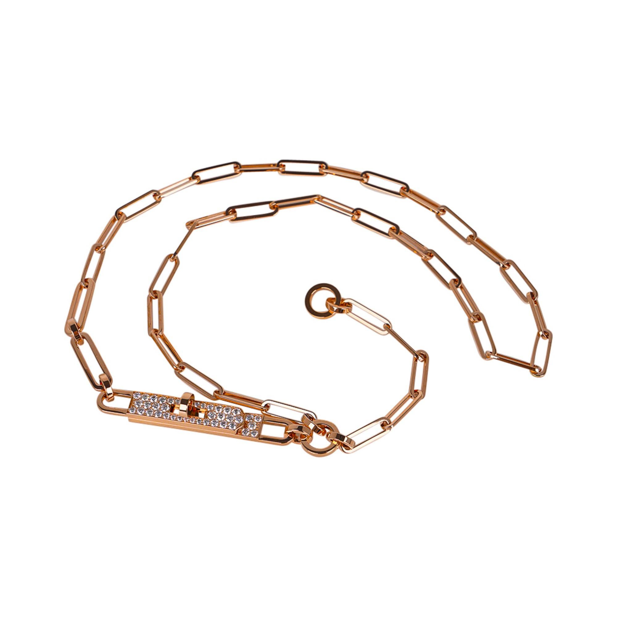 Hermes Kelly Chaine Lariat Diamond Rose Gold Necklace Small Model In New Condition For Sale In Miami, FL