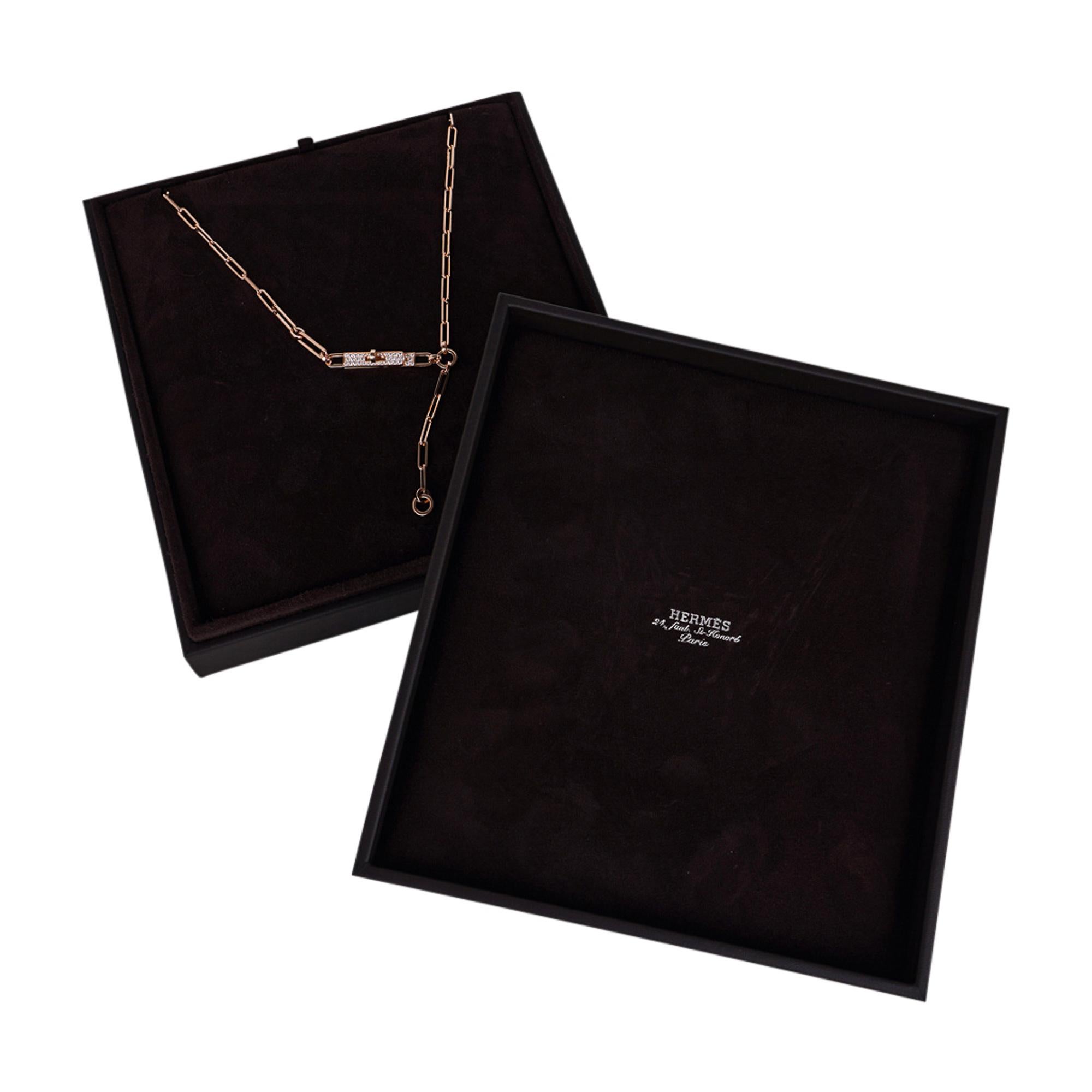 Hermes Kelly Chaine Lariat Diamant Rose Gold Halskette kleines Modell im Angebot 3