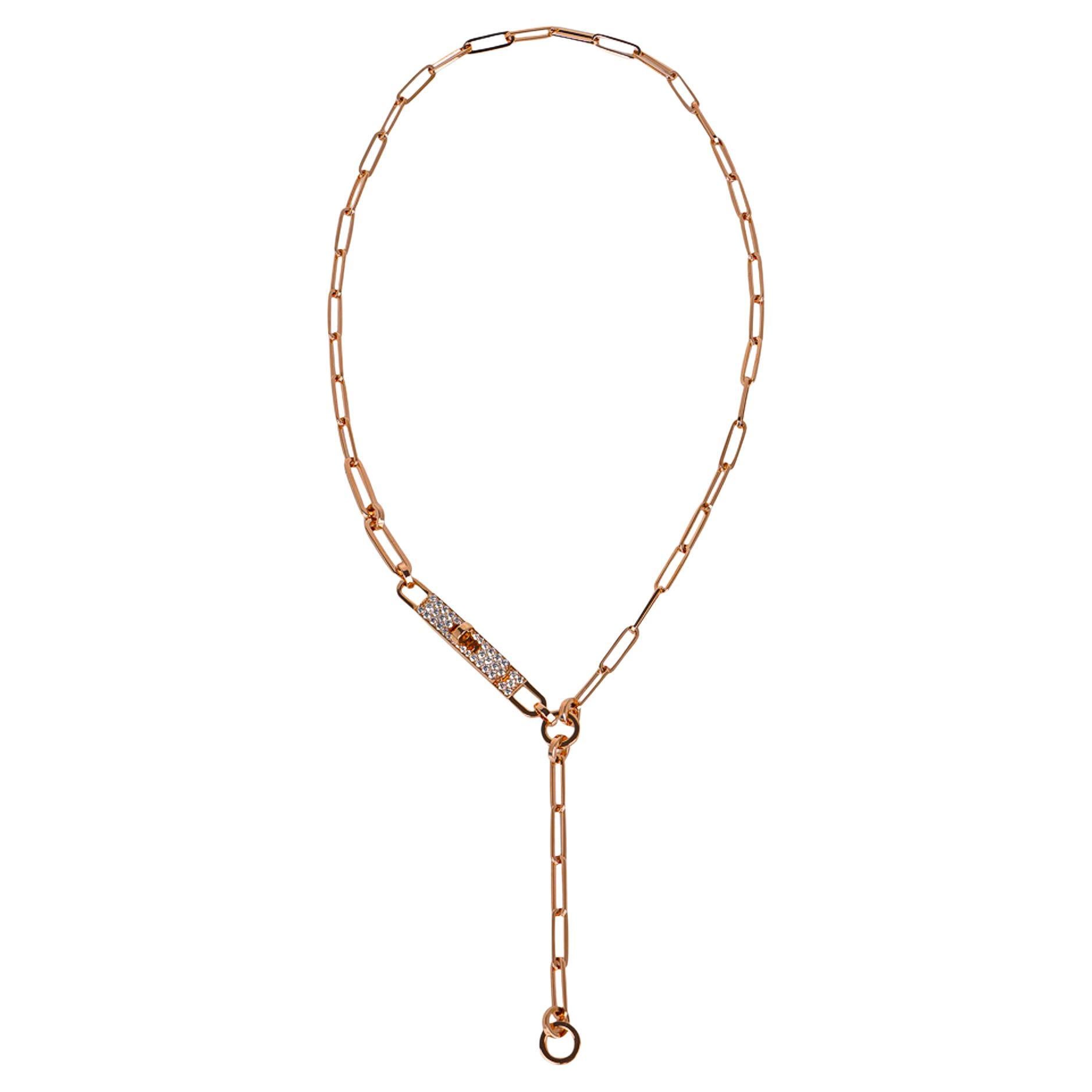Hermes Necklace Kelly Chaine Lariat Diamond Rose Gold Small Model New w/ Box