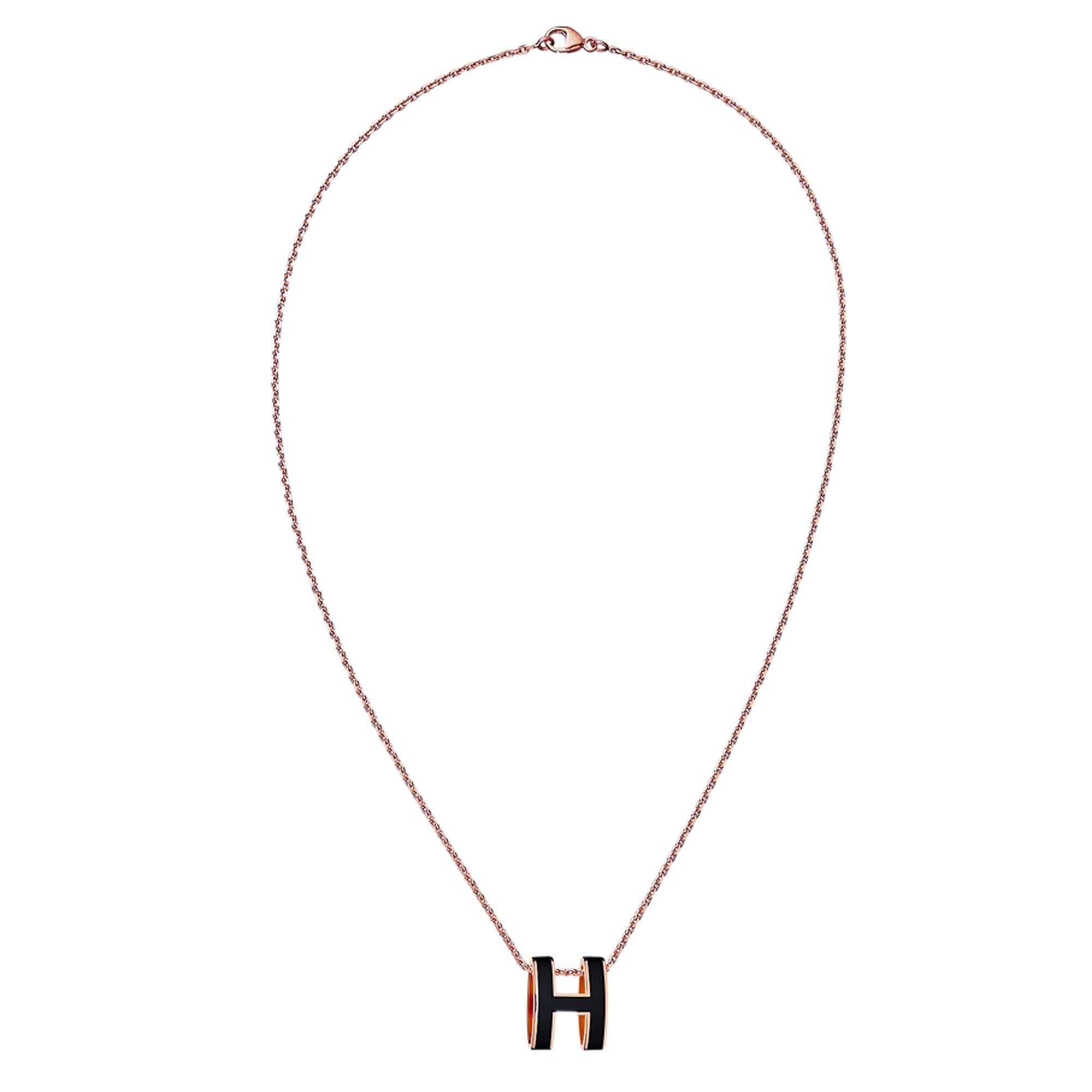 hermes h necklace rose gold
